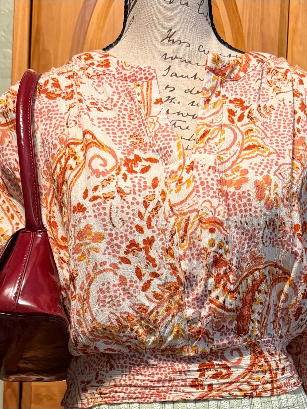 Cynthia Rowley Orange & Pink Paisley V-Neck Blouse